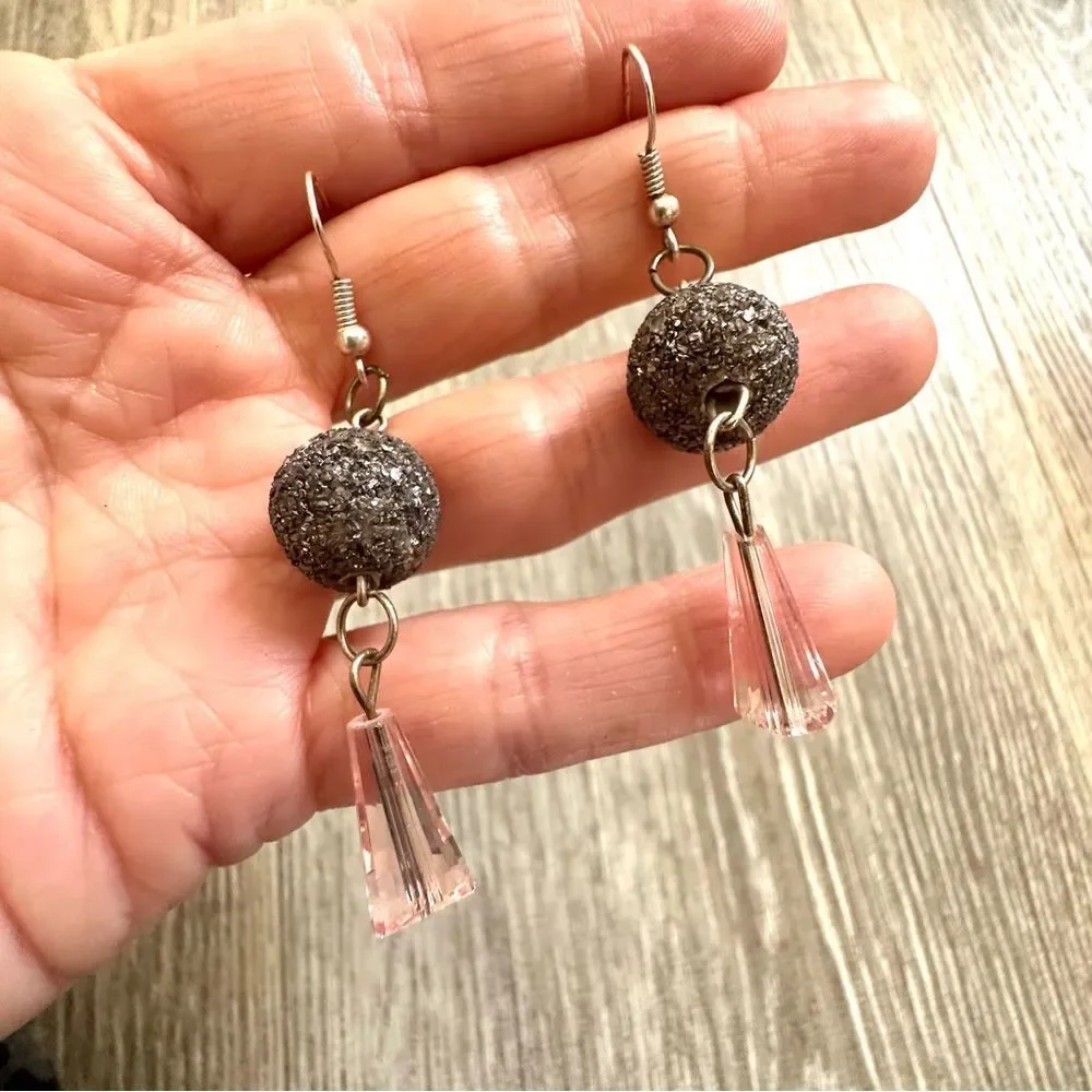 Trouvaille Boutique pink and silver tone drop earrings